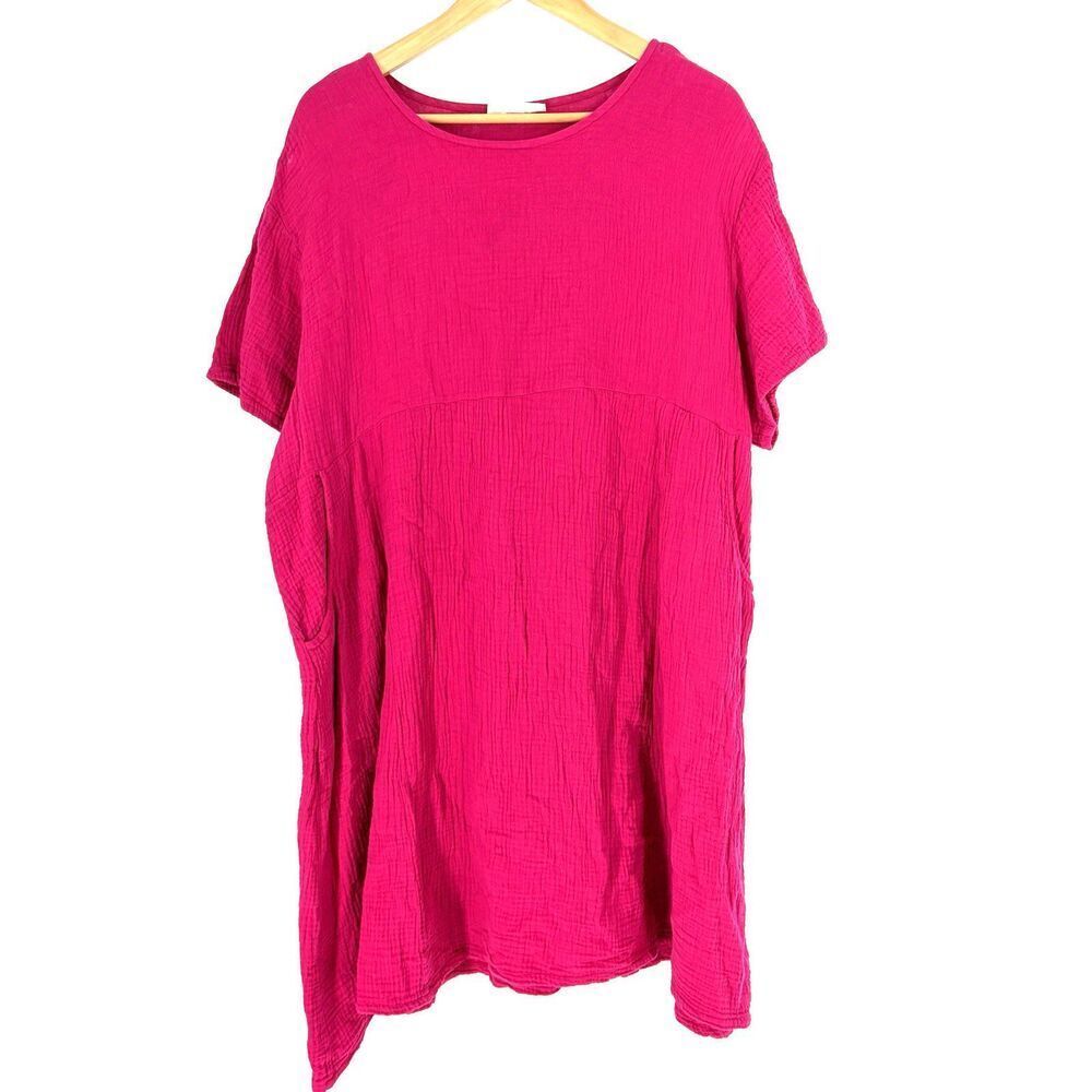 Bryn Walker Mara Tunic Dress Size Large Womens Pink Cotton Gauze Lagenlook Shift